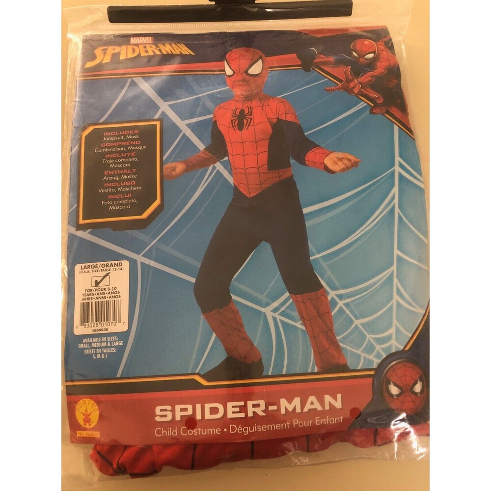 Kids Spiderman Costume Jumpsuit Mask Dressup Play Child Boys Large sz 12-14 NEW